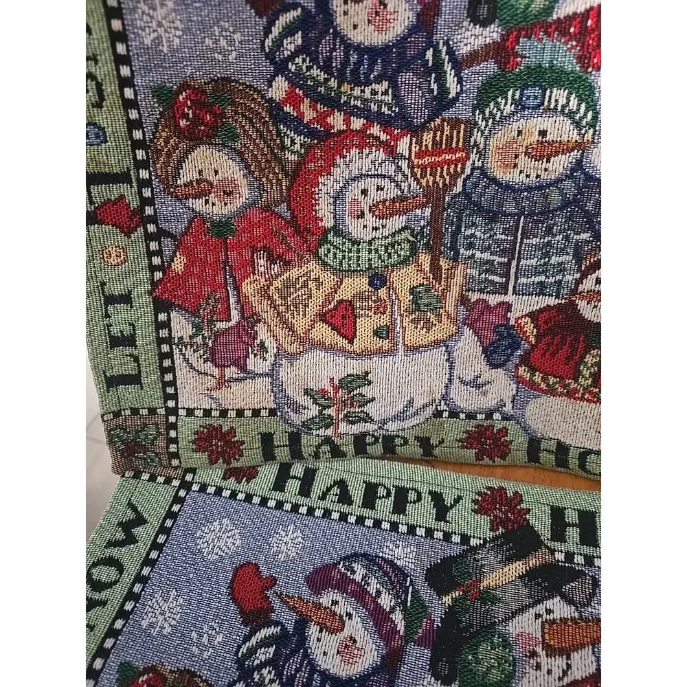 Lot of 4‎ Vtg Happy Holidays Christmas Snowman Snow People Tapestry Placemats